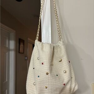 Elegant Cream Beaded Women's Bag